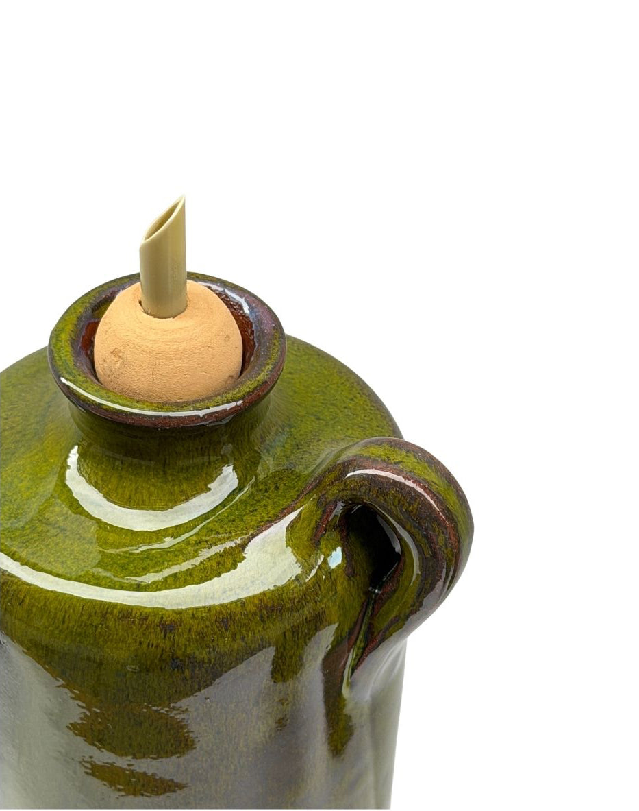 Alhama green ceramic oil can from Almeria
